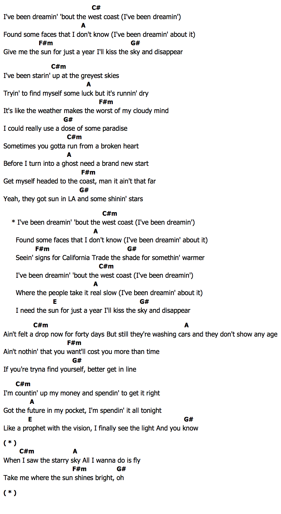 คอร์ด West Coast Sabrina Carpenter   Fast TimesOneRepublic