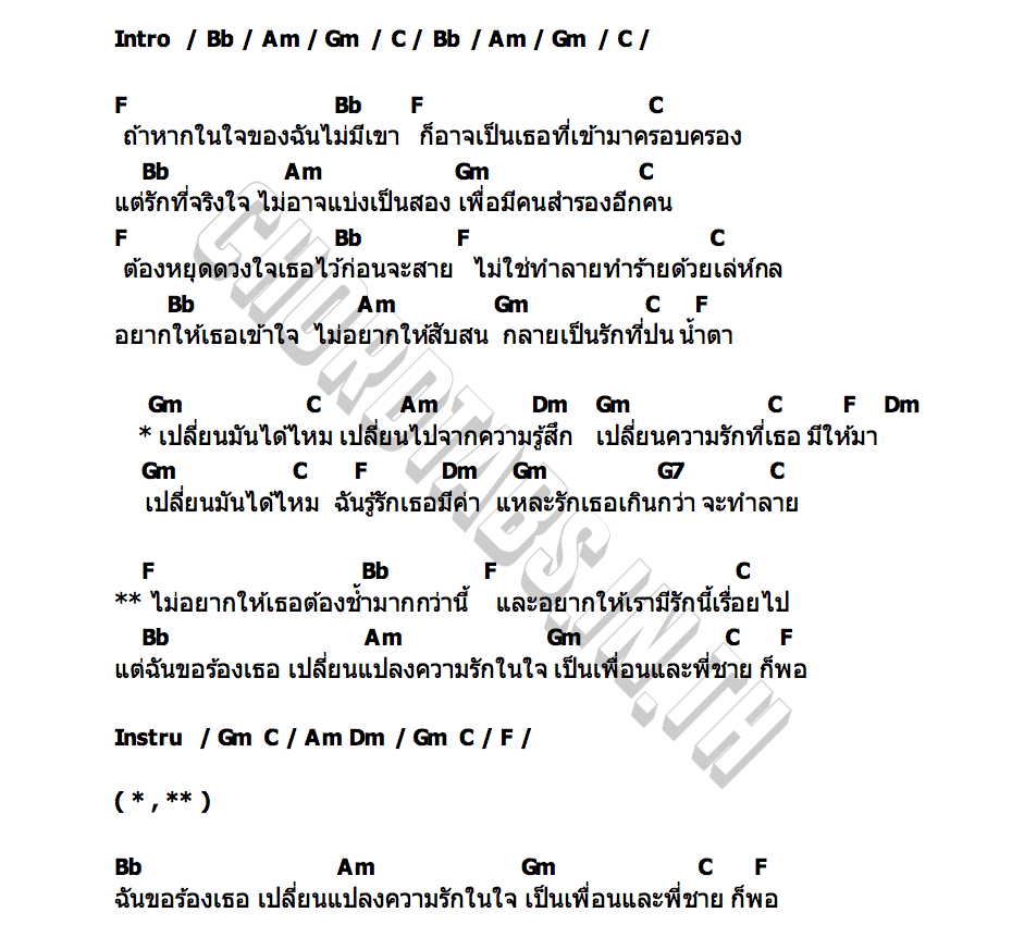 คอร์ด เปลี่ยนรักในใจ (สติแตกสุดขั้วโลก) ปราโมท แสงศร