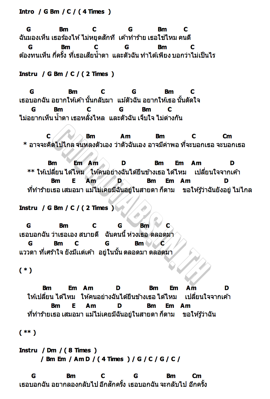 คอร์ด เธอบอกฉัน อยากลองกลับไป อีกสักครั้ง SIRIMONGKOL x Tuey Mary James BAND