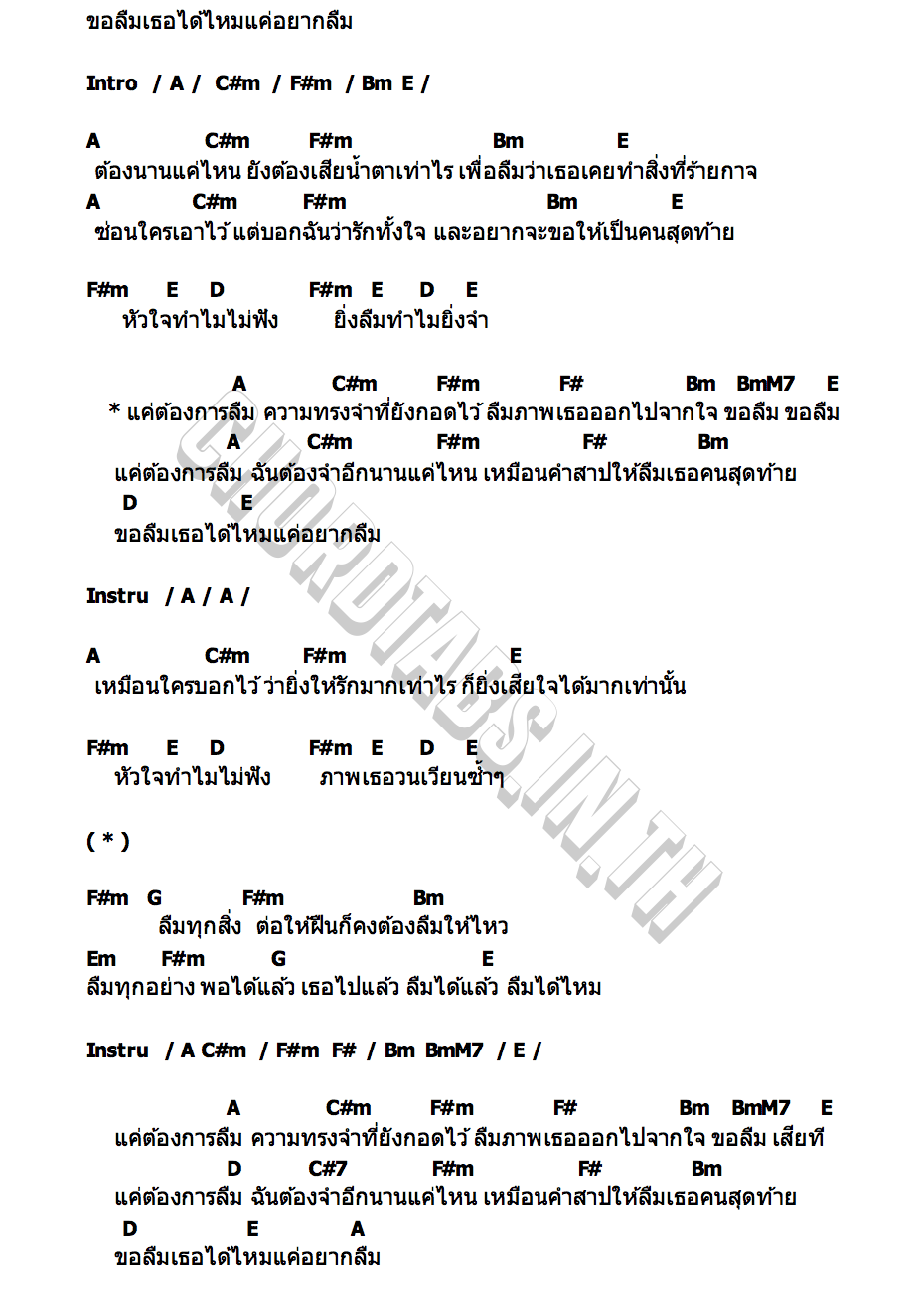 คอร์ด ขอลืม คชา นนทนันท์   ตู้เซฟ ทองสะพัก