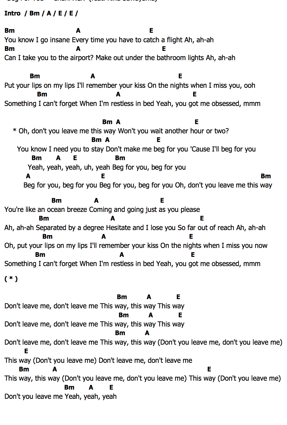 คอร์ด Beg For You Charli XCX  (feat. Rina Sawayama)