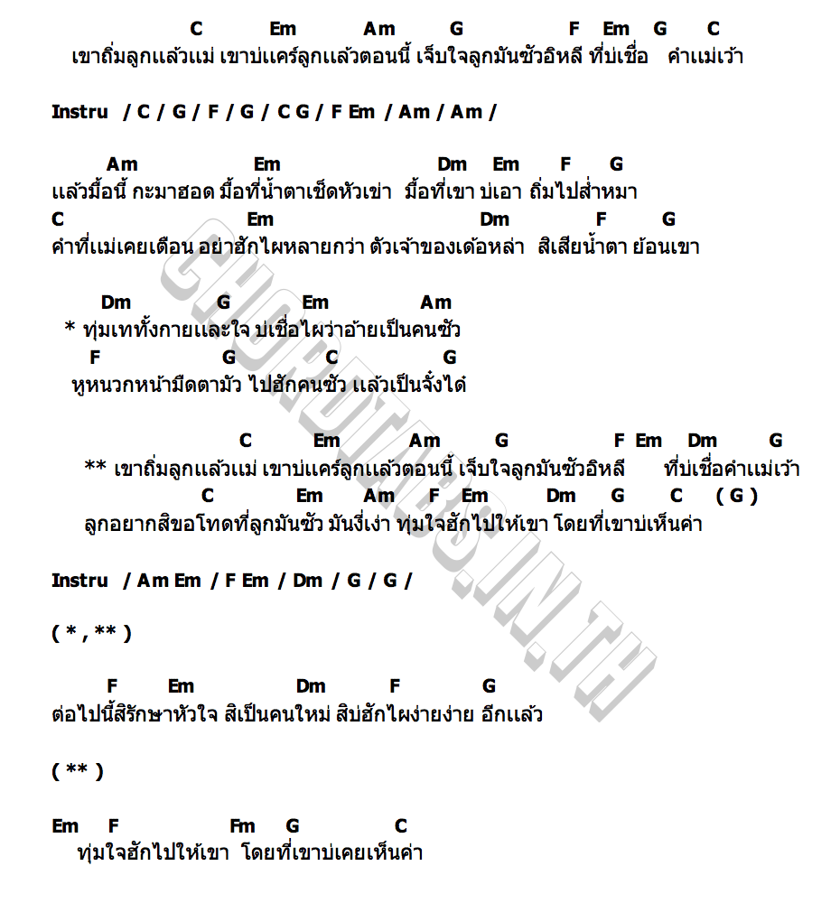 คอร์ด เขาถิ่มลูกแล้วเด้อแม่ ใบเตย เบญญาภา