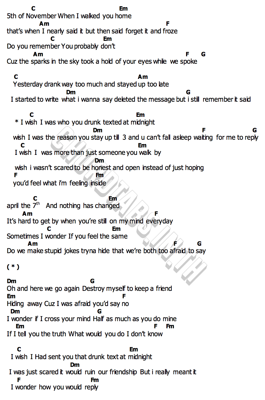 คอร์ด drunk text Henry Moodie