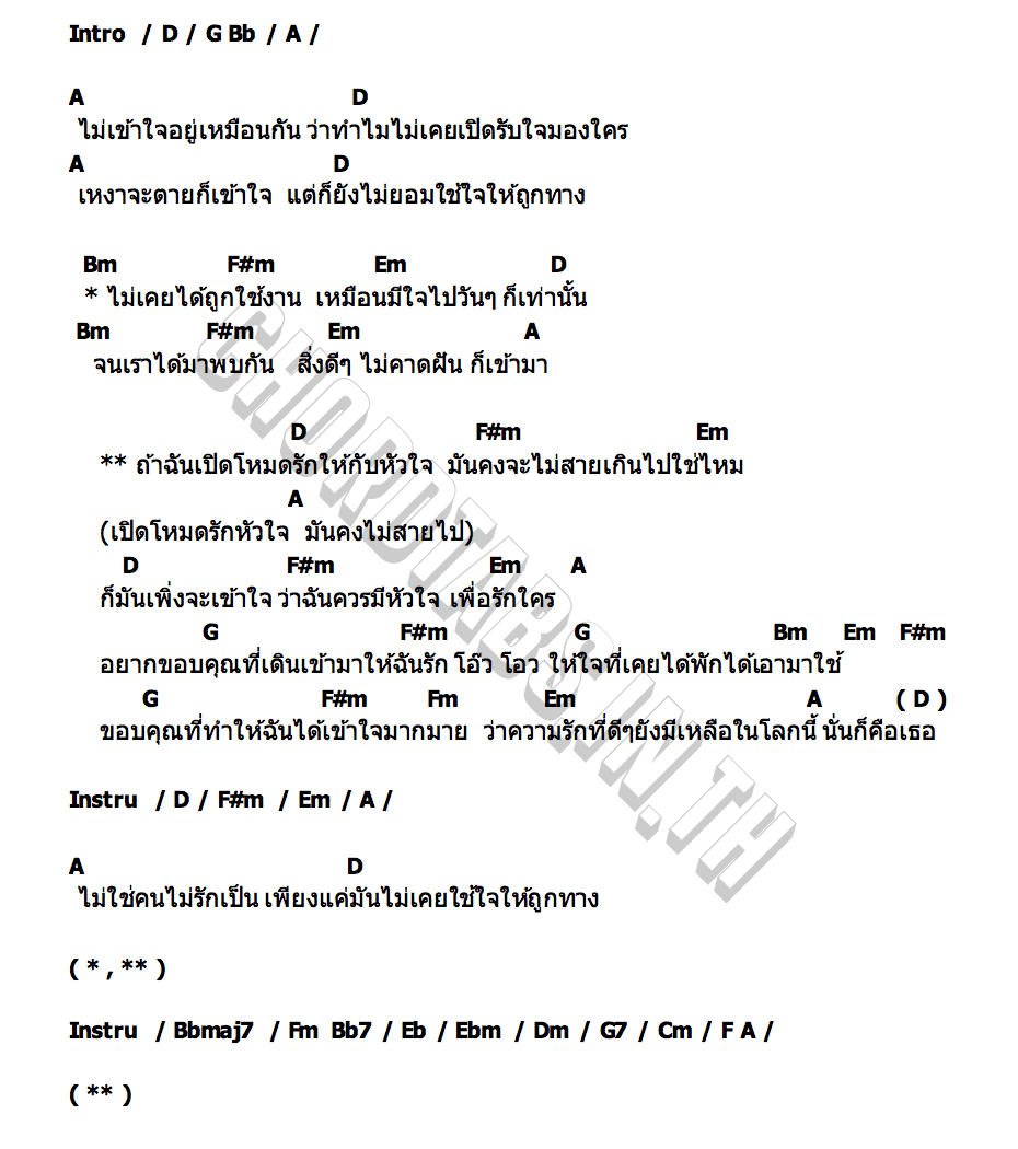 คอร์ด ถ้าฉันเปิดโหมดรักให้กับหัวใจ จิรายุ ตั้งศรีสุข