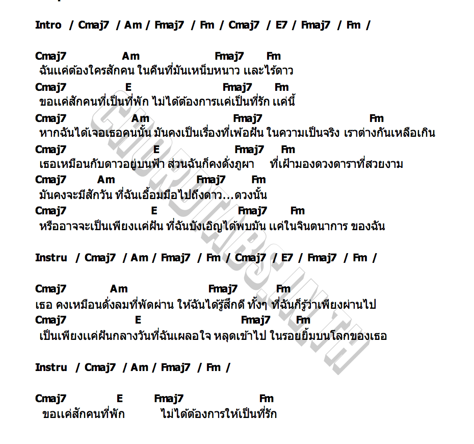 คอร์ด ขอเเค่สักคนที่เป็นที่พักไม่ใช่เเค่ที่รัก Phupa