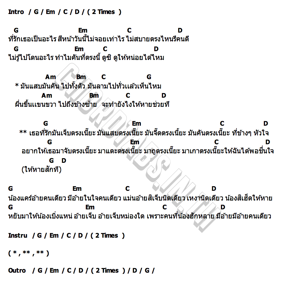 คอร์ด เธอคนเดียว แจ็ค ลูกอีสาน x น้องนุช ประทุมทอง