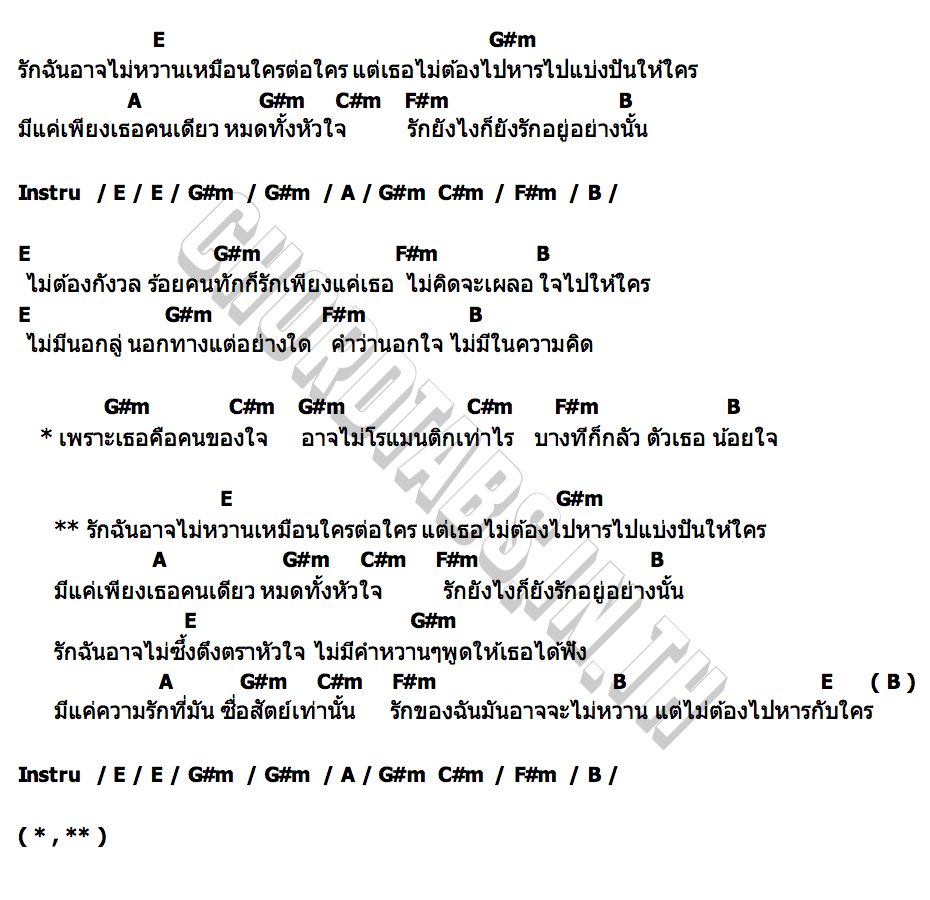 คอร์ด ไม่หวานแต่ไม่ต้องหารกับใคร ปิงปอง เพียงขวัญ