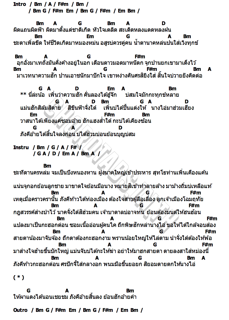 คอร์ด อาลัยฮักท้าวภังคี กระต่าย พรรณนิภา (ไอ่คำ)