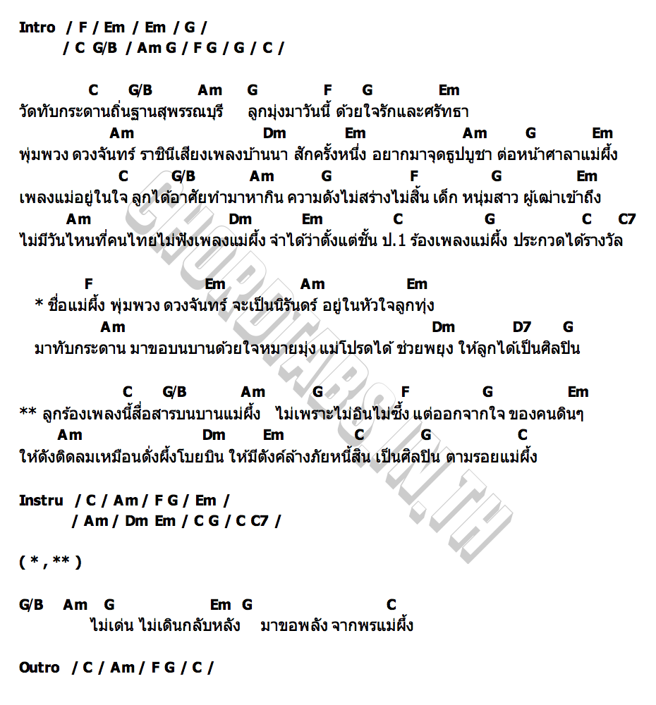 คอร์ด ขอพรแม่ผึ้ง ยุวดี เอี่ยมอ่อง