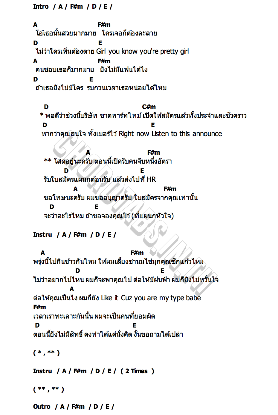 คอร์ด โสดอยู่นะครับ No Man On Earth