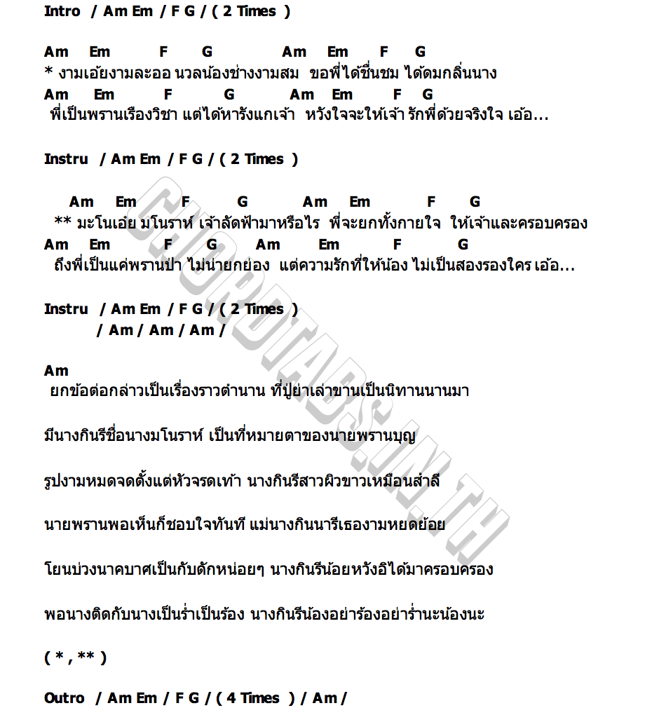 คอร์ด มโนราห์เอย (ตาพรานบุญ) ก้าน ศราวุฒิ