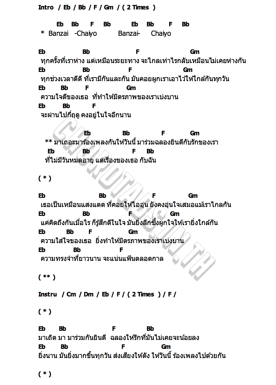 คอร์ด Banzai Chaiyo La Ong Fong (ละอองฟอง)