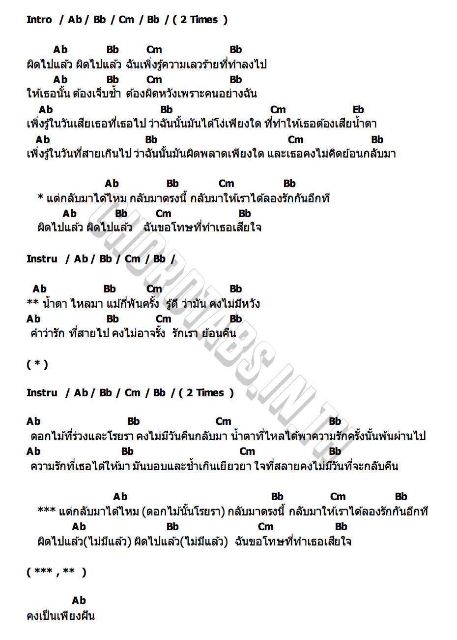 คอร์ด ผิดไปแล้ว (My Fault) LYNX