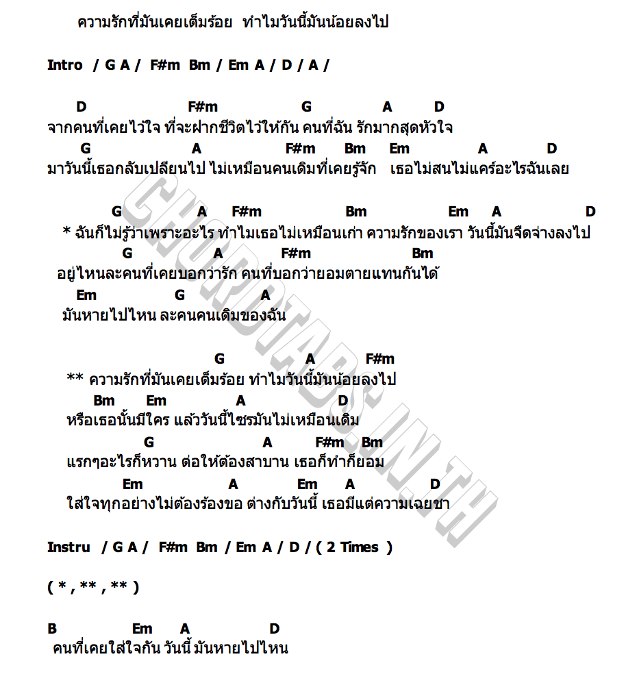 คอร์ด รักเต็มร้อยทำไมน้อยลงไป ต้นเอก จรัสรวี