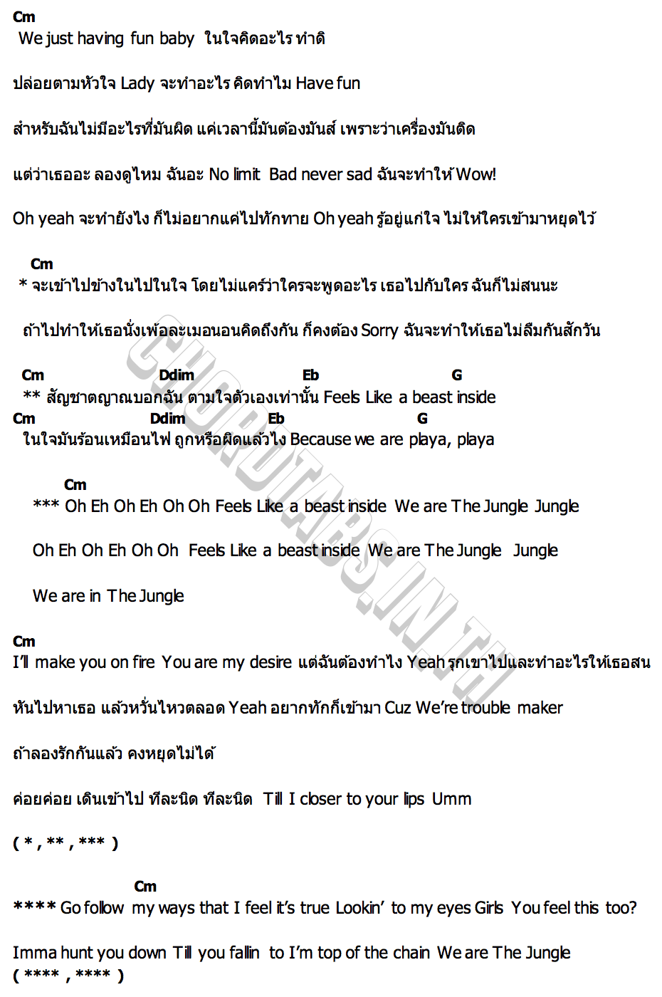 คอร์ด Beast Inside Krist  Nanon  Off  Lee  Luke