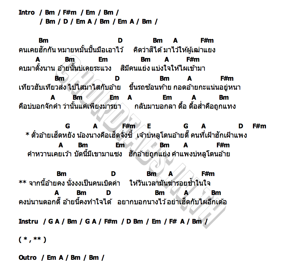 คอร์ด ตั๋วอ้ายเฮ็ดหยัง สนุ๊ก สิงห์มาตร Rsiam