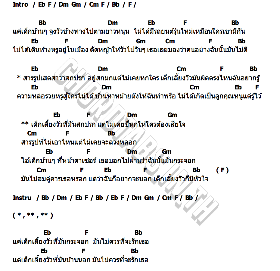 คอร์ด เด็กเลี้ยงวัวไม่ดีตรงไหน วงเพลย์