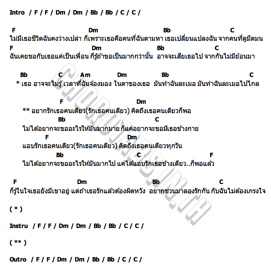 คอร์ด เธออาจจะไม่รู้ (Just You) THURSTAY