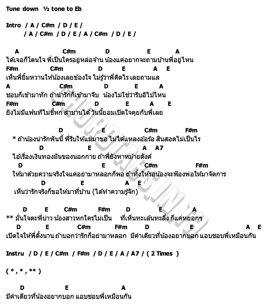 คอร์ด ถ้าน้องน่ารักพันนี้ พี่รีบให้แม่มาขอ ถุงแป้ง ชนกนันท์