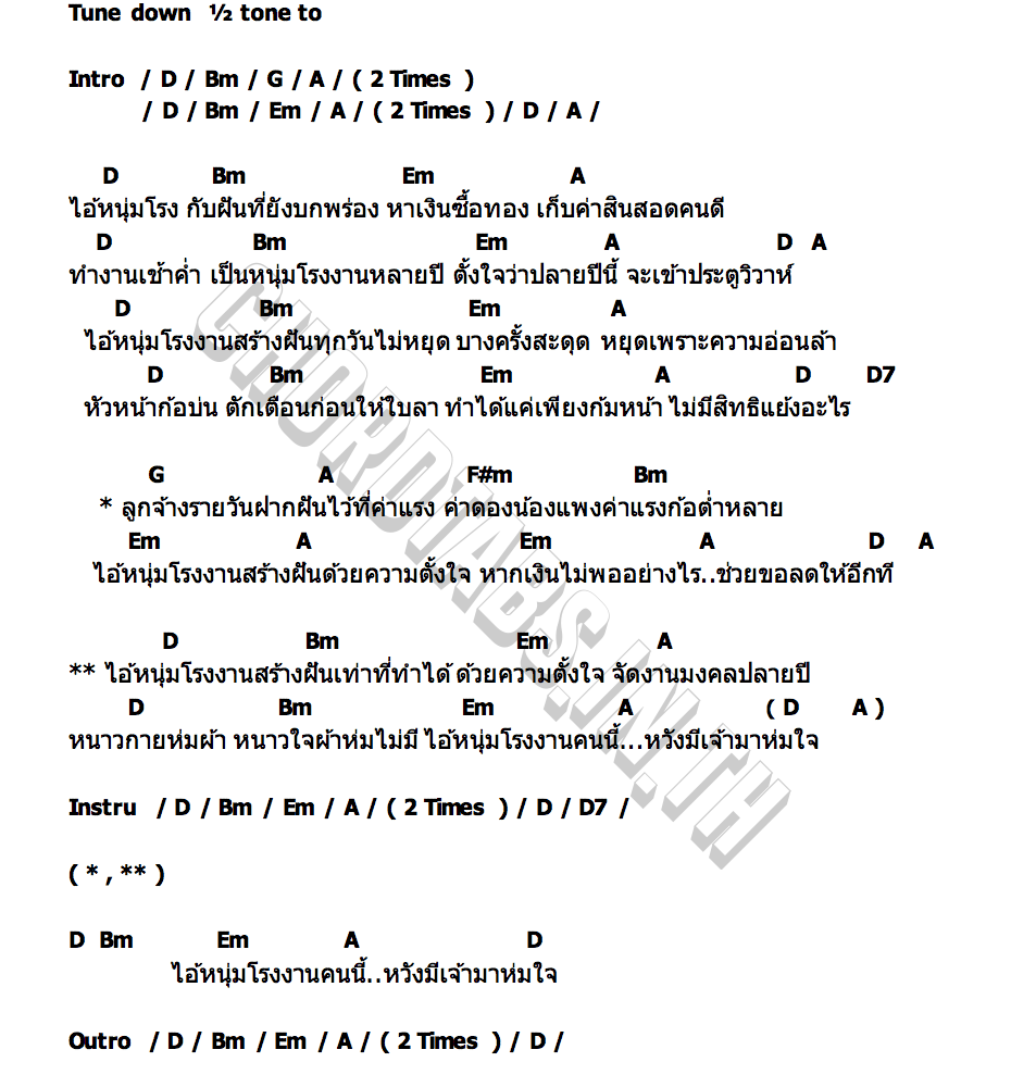 คอร์ด ไอ้หนุ่มโรงงาน ฝ้าย ธนพัฒ