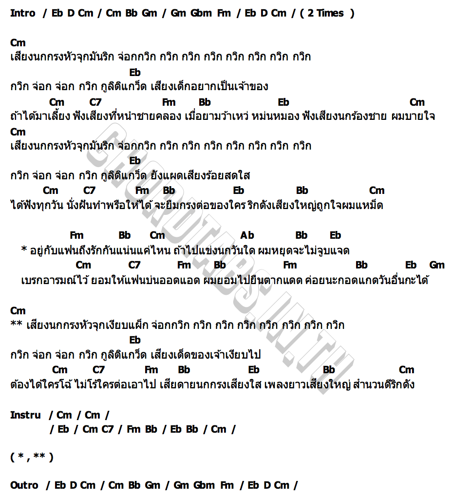 คอร์ด นายควั่น ภูคา เสียงนกกรงหัวจุกมันริก