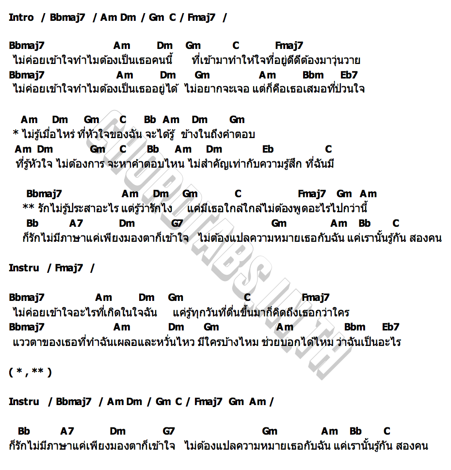 คอร์ด รักไม่รู้ประสา (Unknown Love) DAOU OFFROAD
