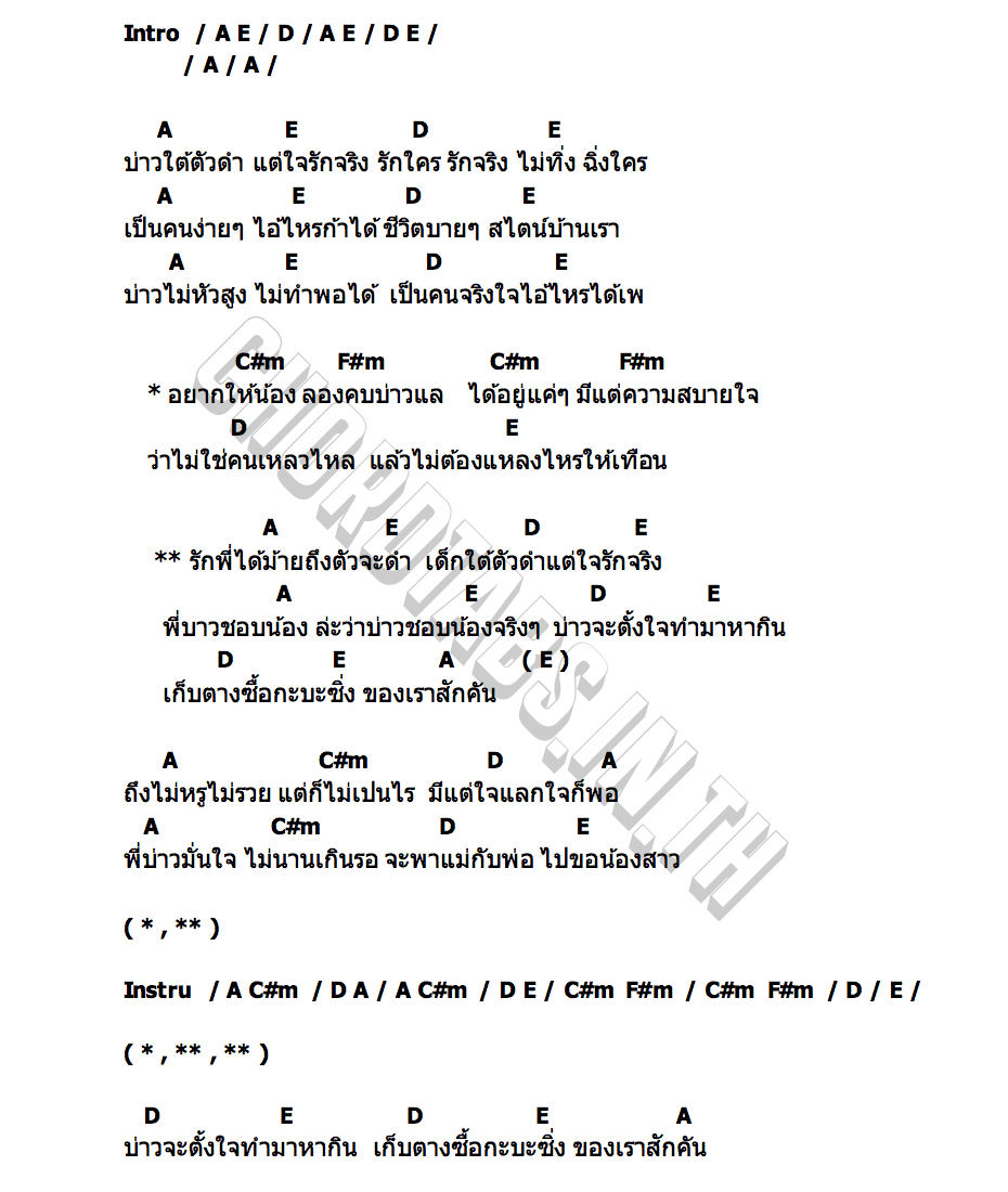 คอร์ด เด็กใต้ตัวดำ บ่าวใต้ พรพิชัย