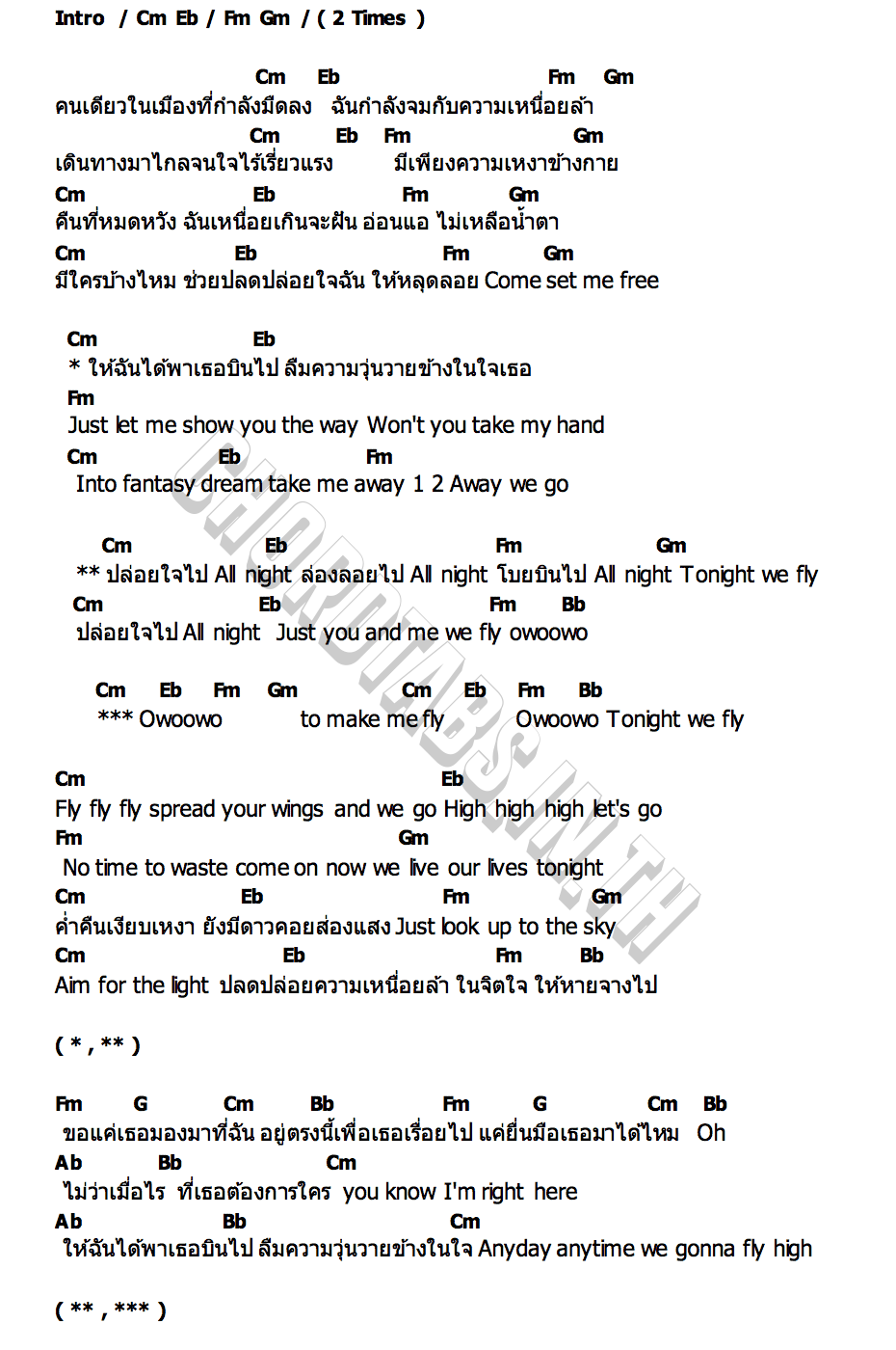 คอร์ด Make Me Fly (ปล่อยใจ) HYNES
