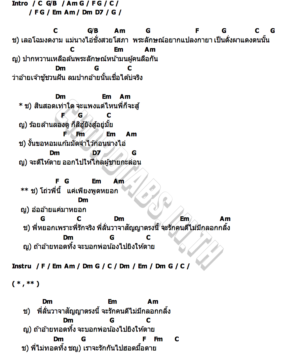 คอร์ด พระลักษณ์ฮักนางไอ่ กานต์ ทศน x ยูกิ ไหทองคำ