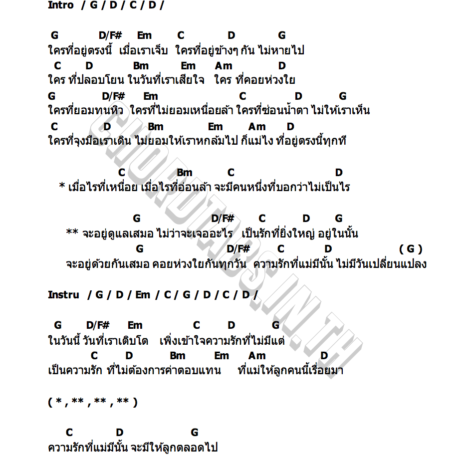 คอร์ด ไม่มีวันเปลี่ยนแปลง 18 เสียงส่งรักถึงแม่