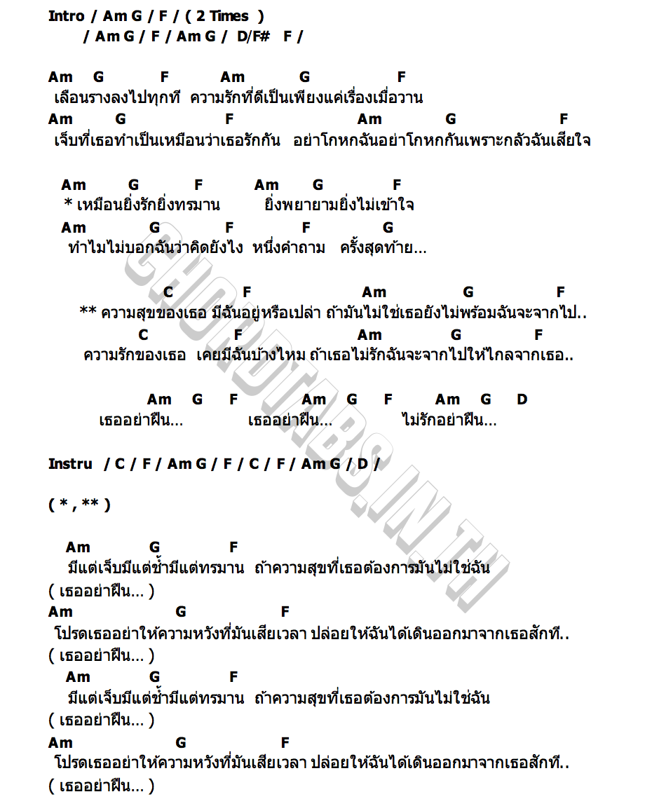 คอร์ด ไม่รักอย่าฝืน Sweez Swaz