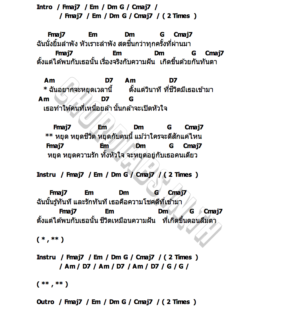 คอร์ด หยุด (คีย์ผู้หญิง) Groove Riders