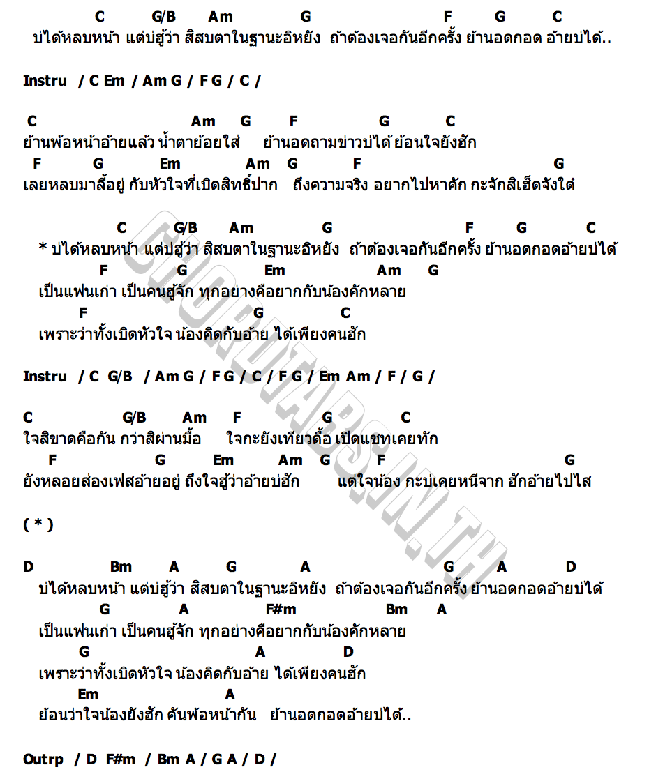 คอร์ด ย้านอดกอดอ้ายบ่ได้ กีต้าร์ นิภาพร