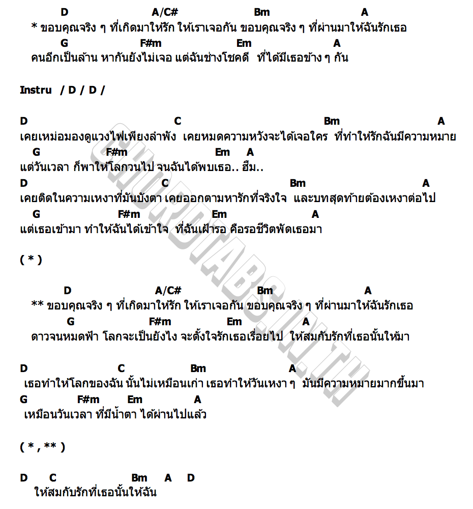 คอร์ด ขอบคุณที่เกิดมาให้รัก (found) MEAN Band