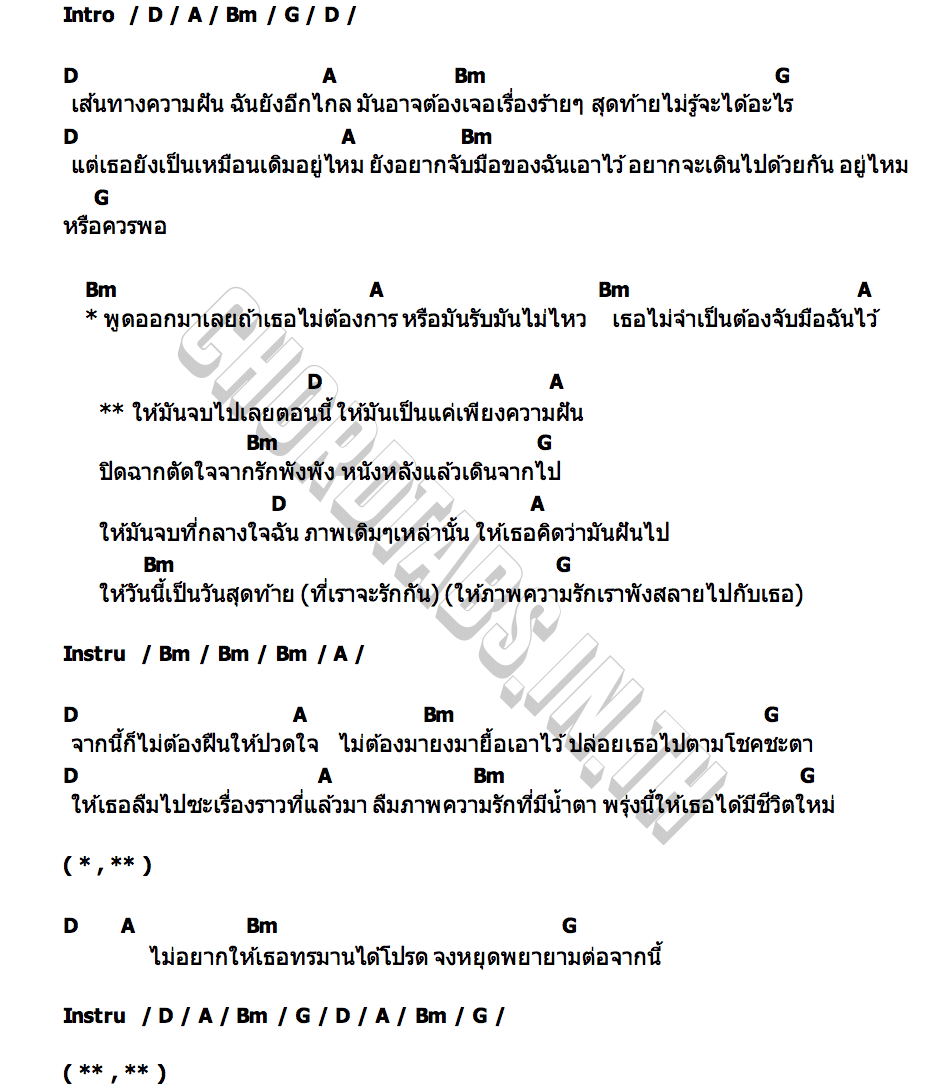 คอร์ด คิดว่าฝันไป บาว สุรชาติ Tig Band
