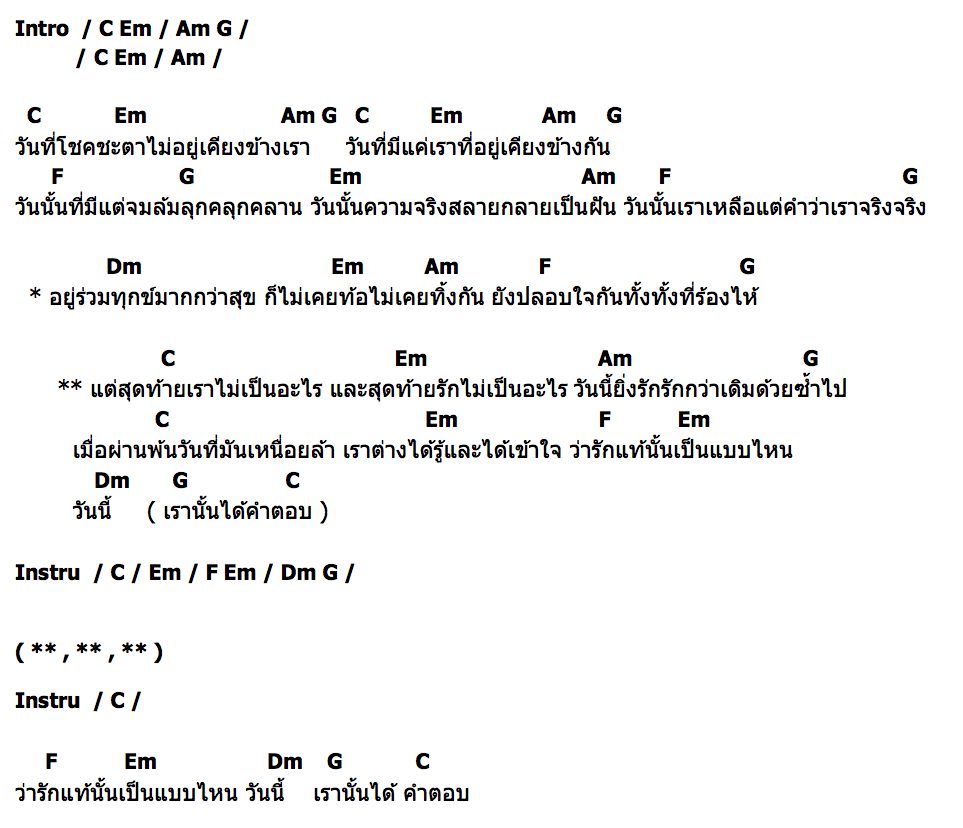 คอร์ด วันที่ได้คำตอบ Fineday