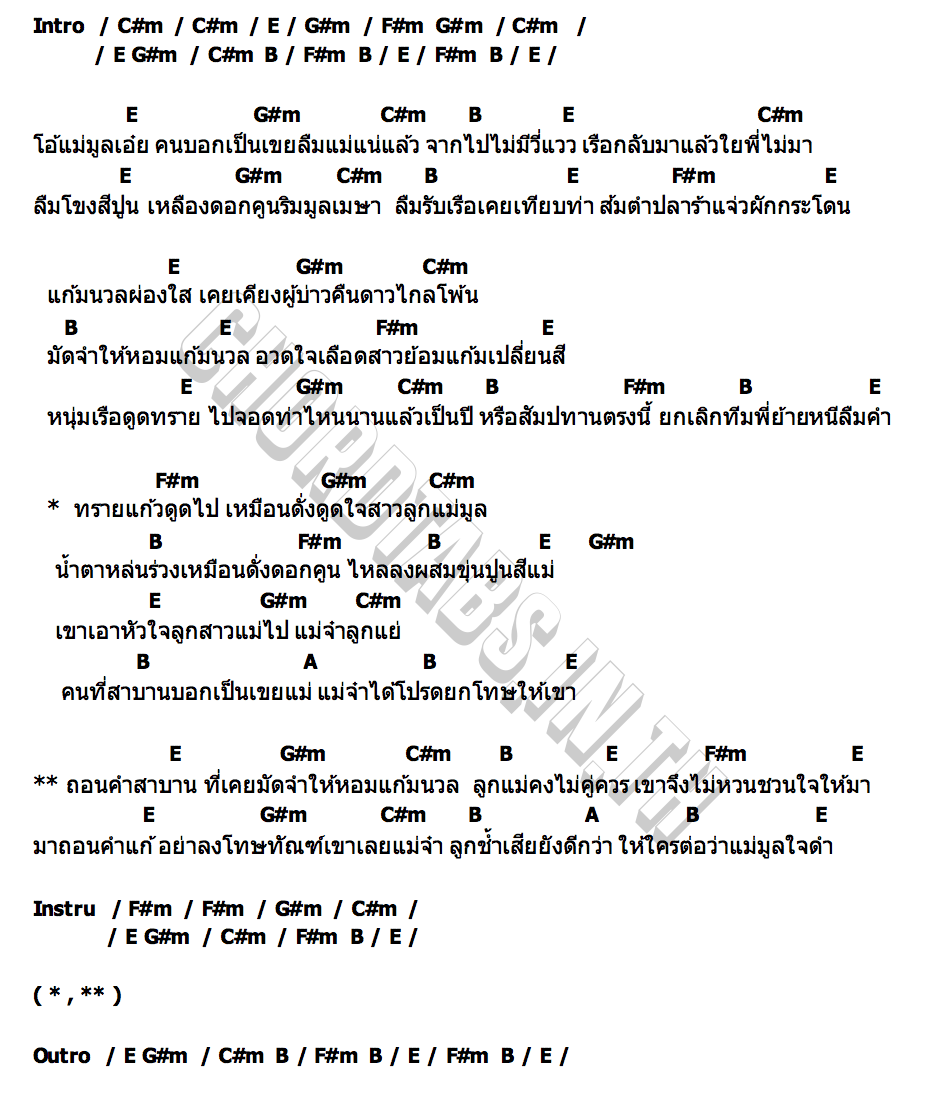 คอร์ด คำสาบานเขยแม่มูล จินตหรา พูนลาภ x ยูกิ เพ็ญผกา ไหทองคำ