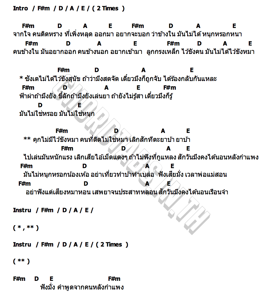 คอร์ด คนหลังกำแพง วงฟิวส์