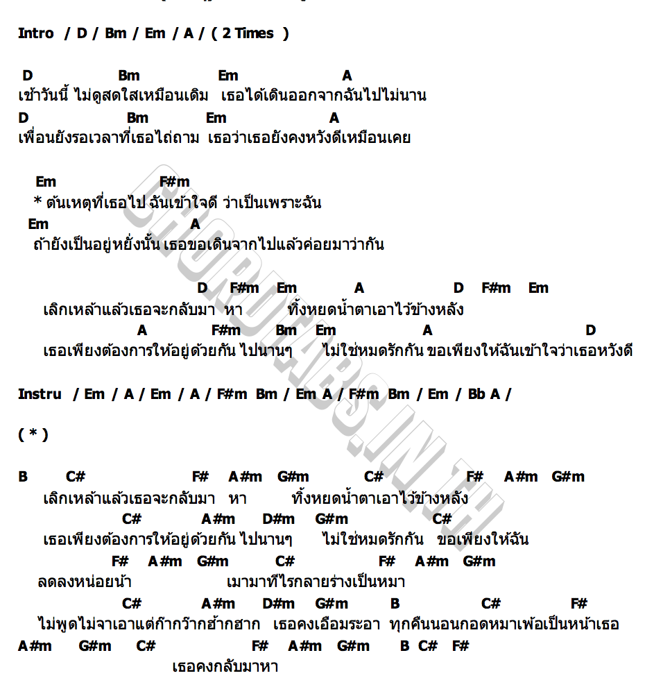 คอร์ด เลิกเหล้าเท่ากับเธอ (แท้ติๆ) ร่วมวงไพบูลย์