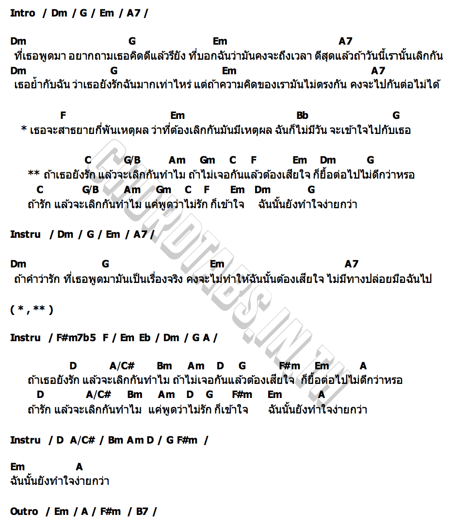 คอร์ด รักแล้วเลิกทำไม BENZKHAOKHWAN