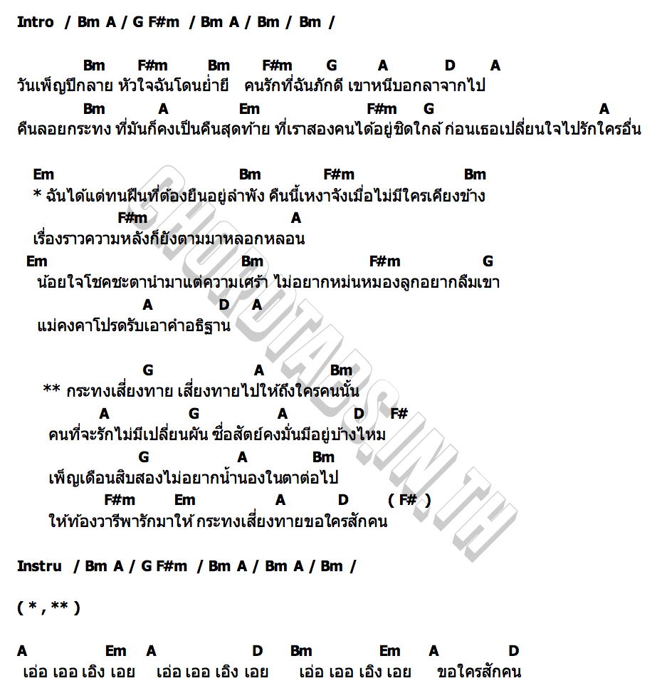 คอร์ด กระทงเสี่ยงรัก ขวัญข้าว ธิดารินทร์