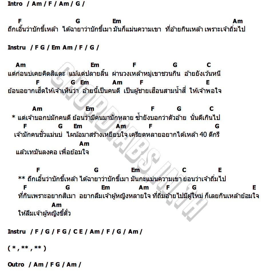 คอร์ด บักขี้เมา เปรี้ยวธนา นาคราชคู่