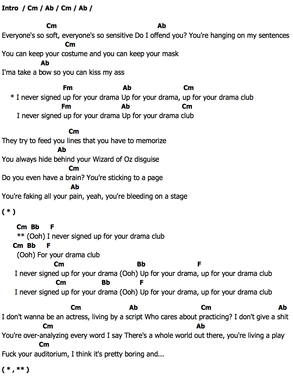 คอร์ด Drama Club Melanie Martinez