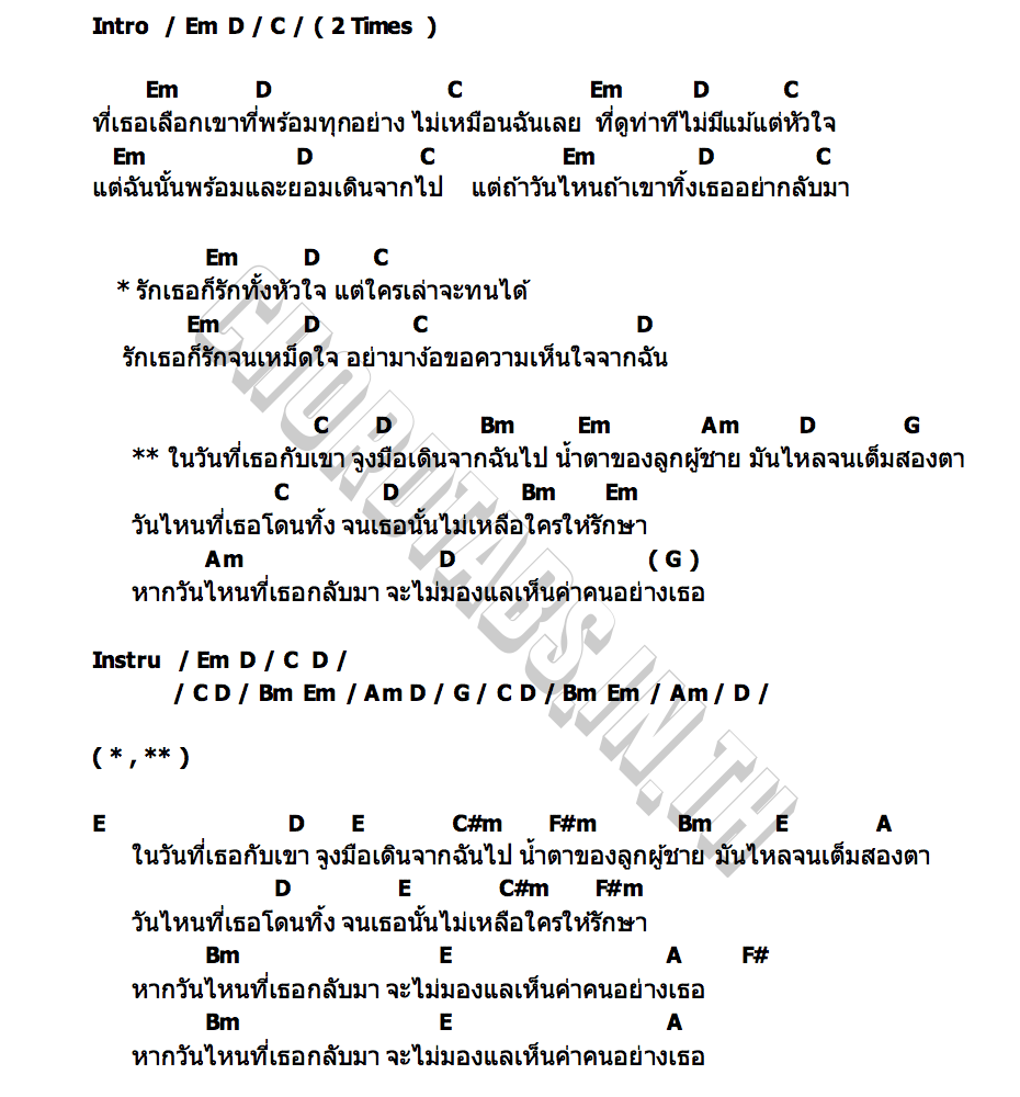 คอร์ด มีไม่รักษา วง ฉลามขาว