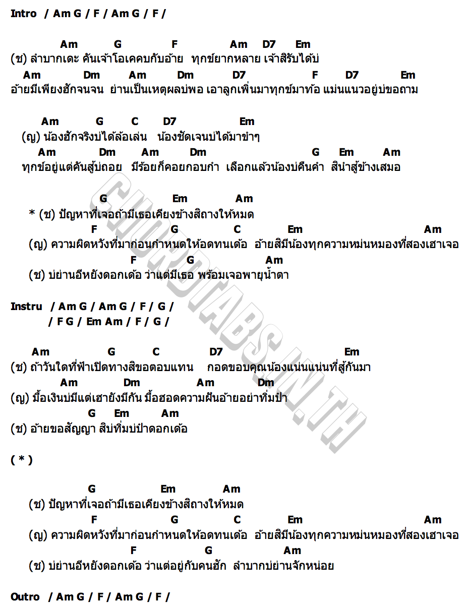 คอร์ด อยู่นำคนฮักลำบากบ่ย่าน นิค สะเลอปี้ x พร จันทพร
