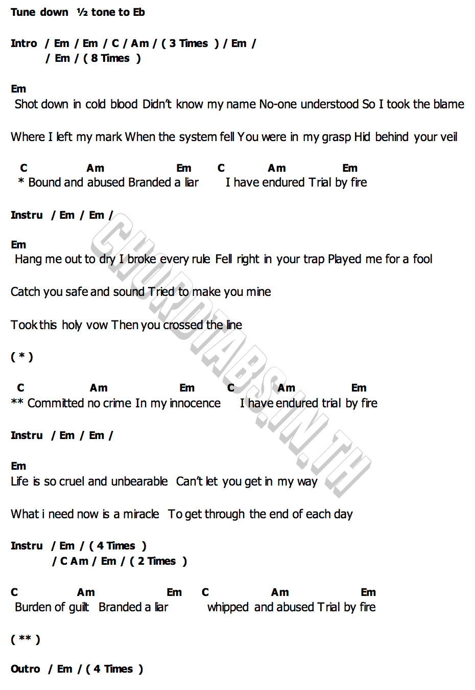คอร์ด Trial By Fire Judas Priest