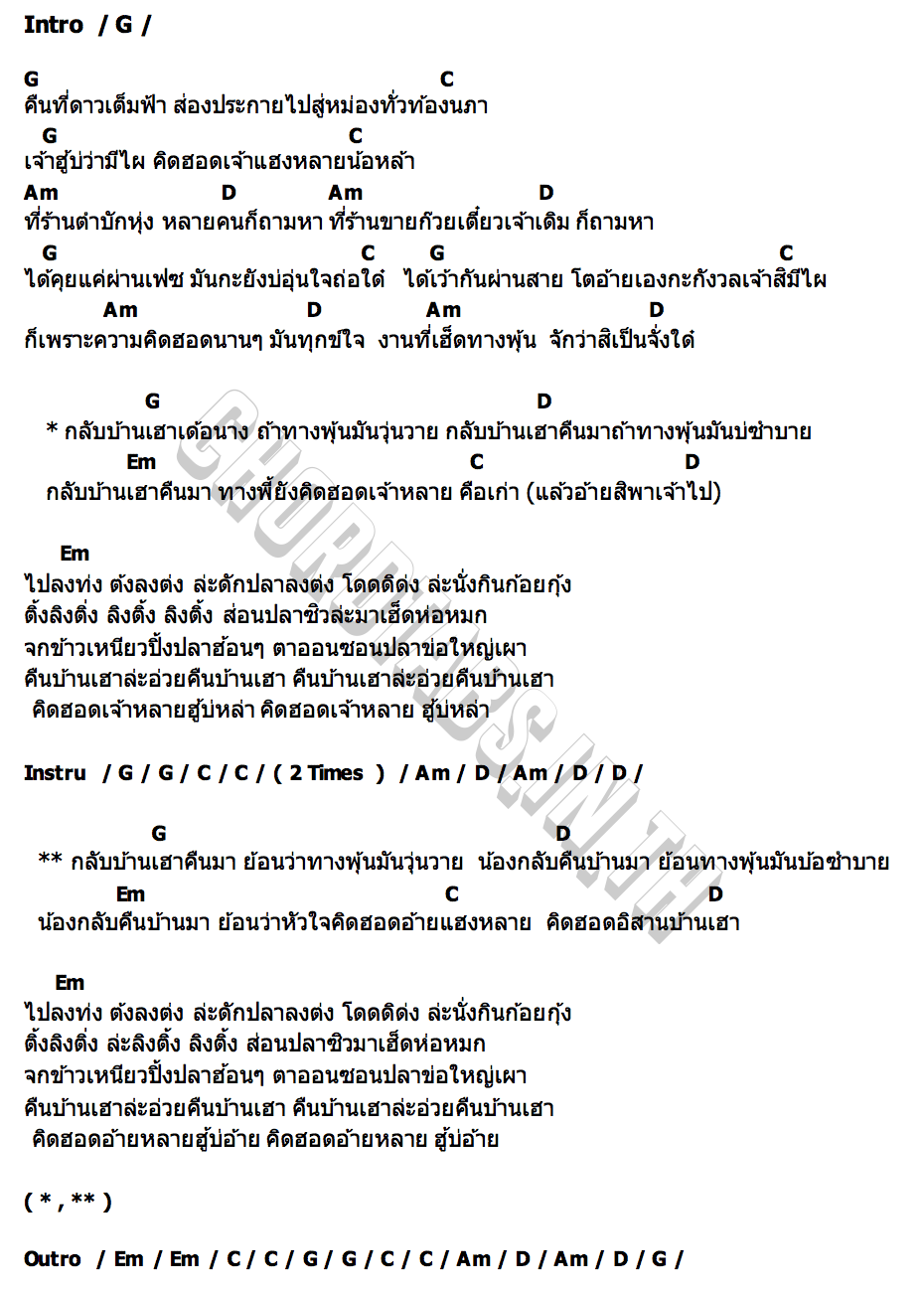 คอร์ด คืนบ้านเฮา เอ ณภัทร
