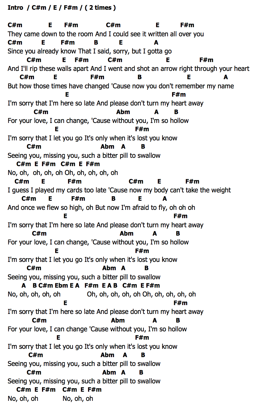 คอร์ด Bitter Pill Gavin James
