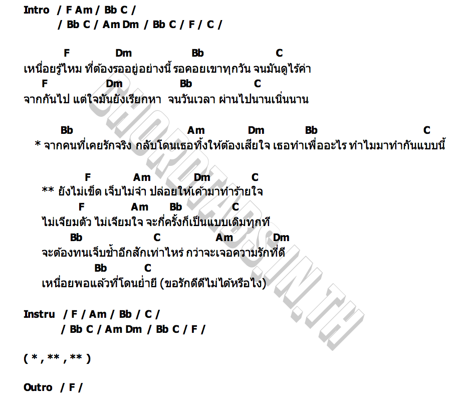 คอร์ด เจ็บไม่จำ วงชาบู