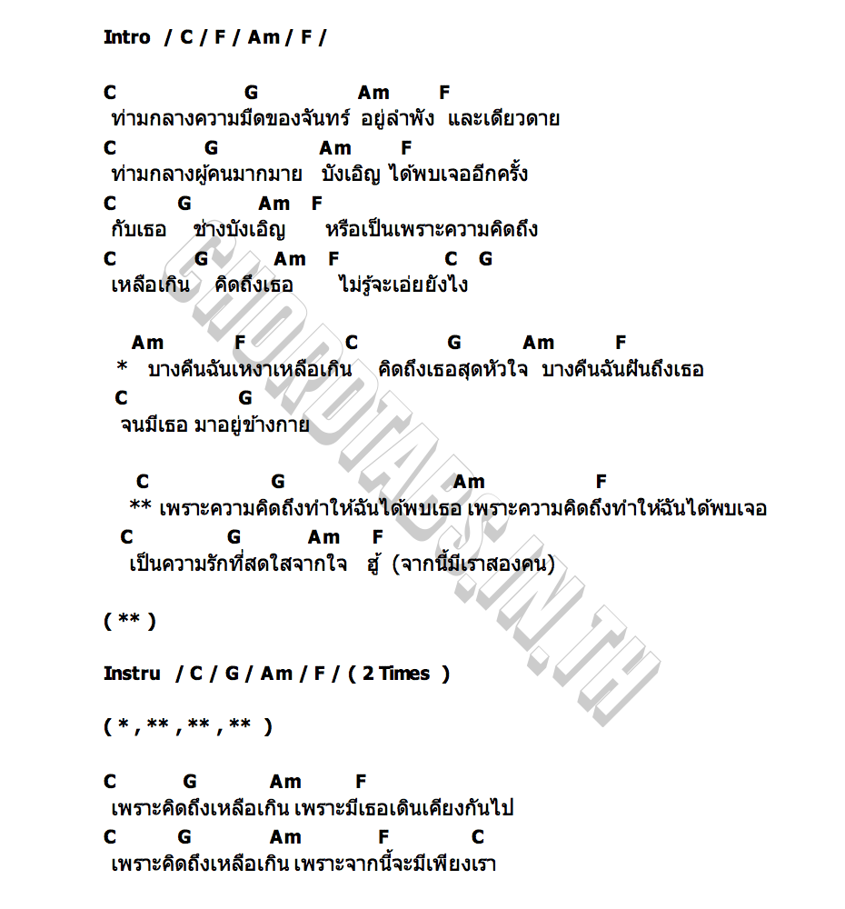 คอร์ด เพราะคิดถึง (Yesterday) Today